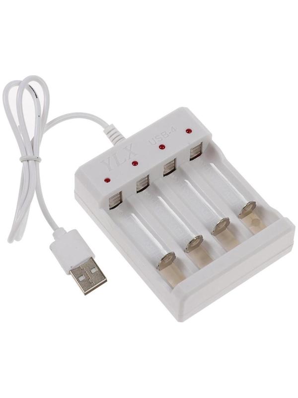 Зарядное устройство LuazON для 4х аккумуляторов АА или ААА UC-24, USB, ток заряда 250 мА, белое