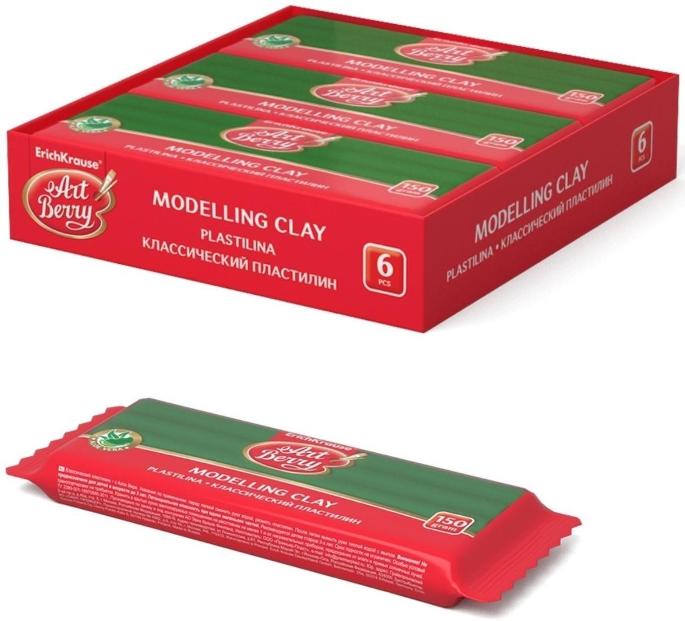 Пластилин зеленый, 150 г, ErichKrause, с алоэ вера, не прилипает к рукам и не пачкает одежду