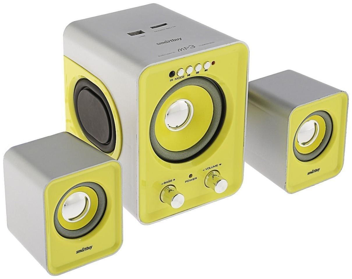 Компьютерные колонки 2.1 Smartbuy BUZZ SBA-2610, 2х1 Вт+3 Вт, MP3, FM, ПДУ, USB,сереб-желтые