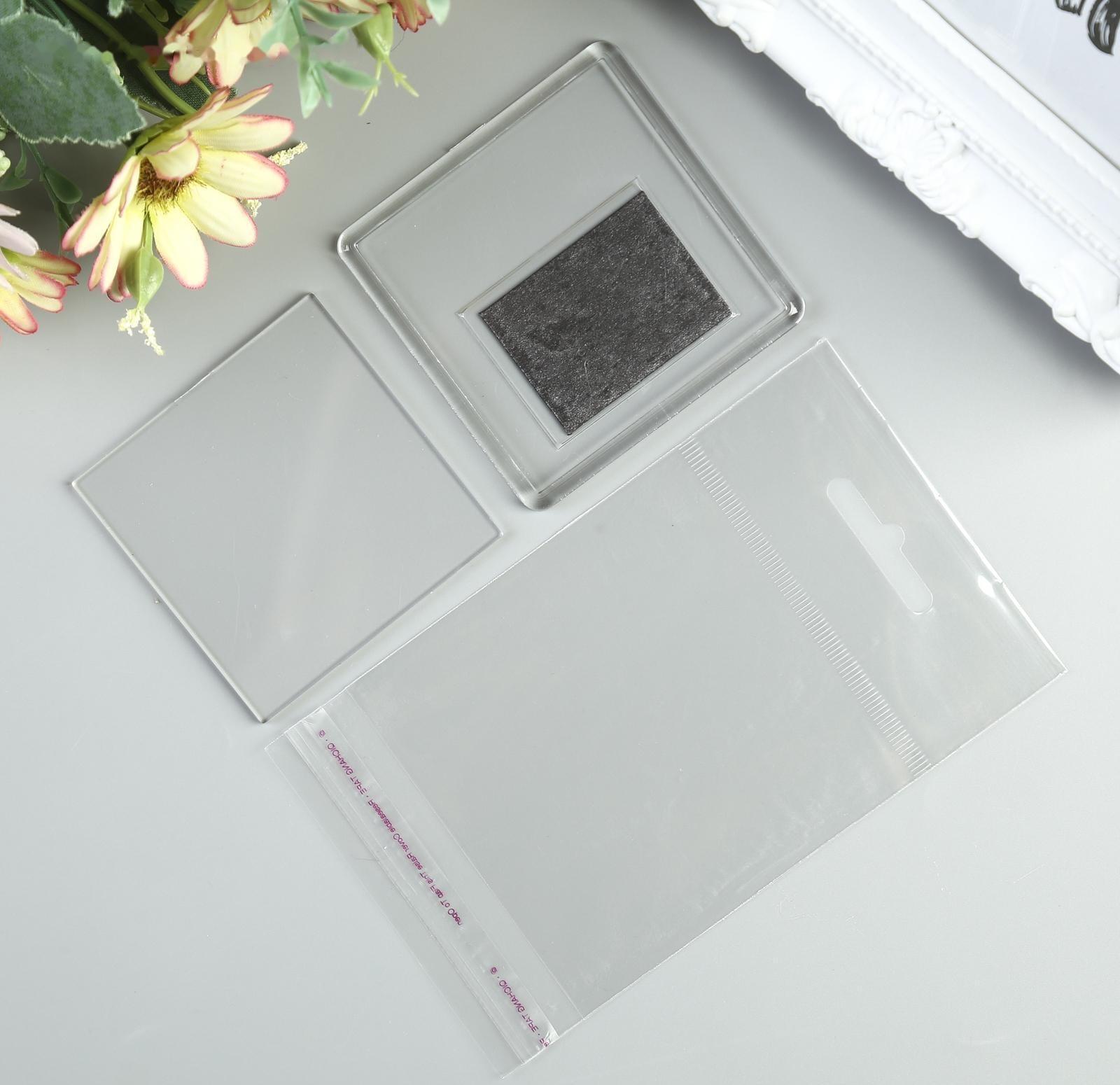 Заготовка акрилового магнита 6,3х6,3 cм прозрачный (набор 2 детали+пакет)