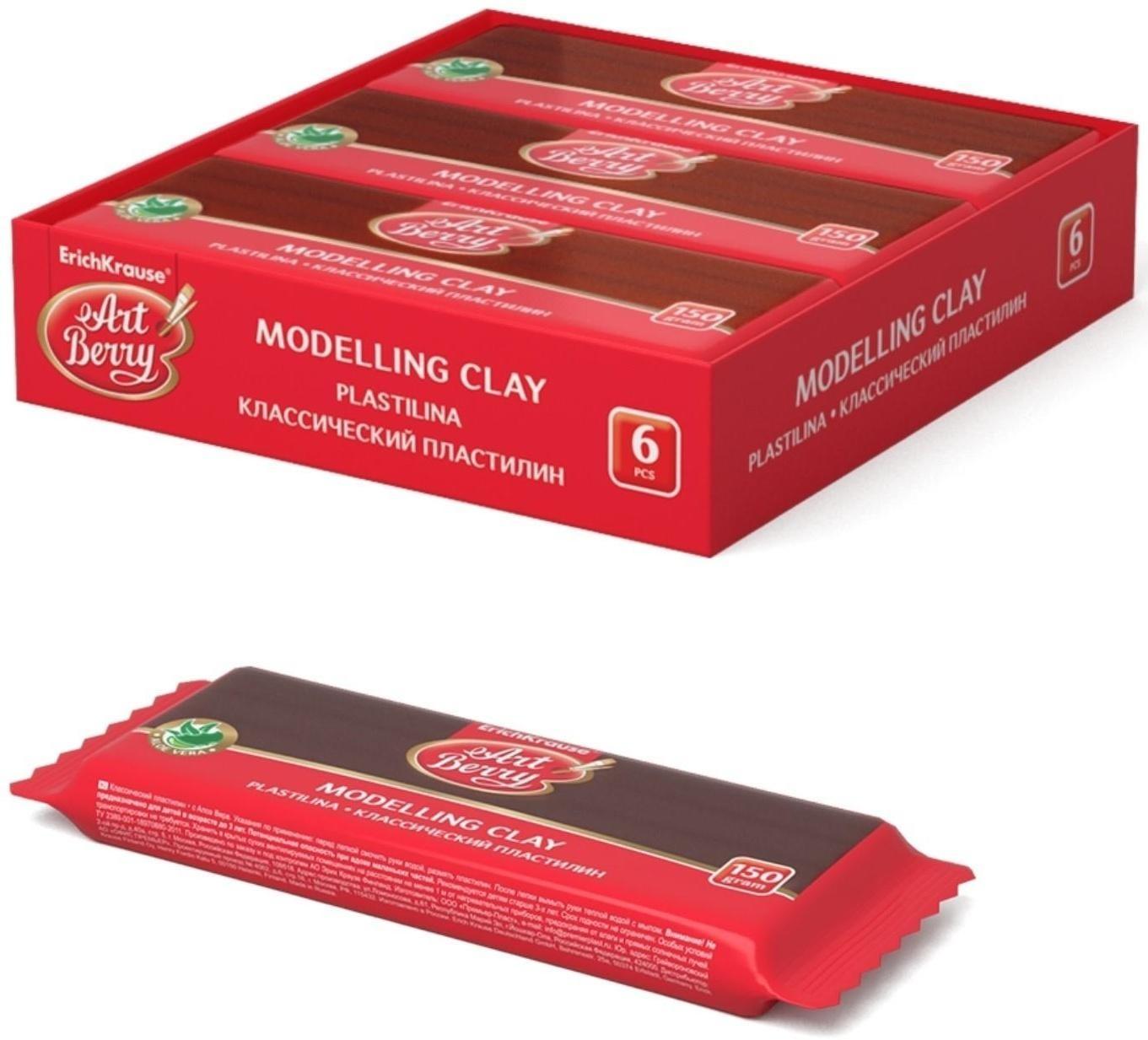 Пластилин коричневый, 150 г, ErichKrause, с алоэ вера, не прилипает к рукам и не пачкает одежду