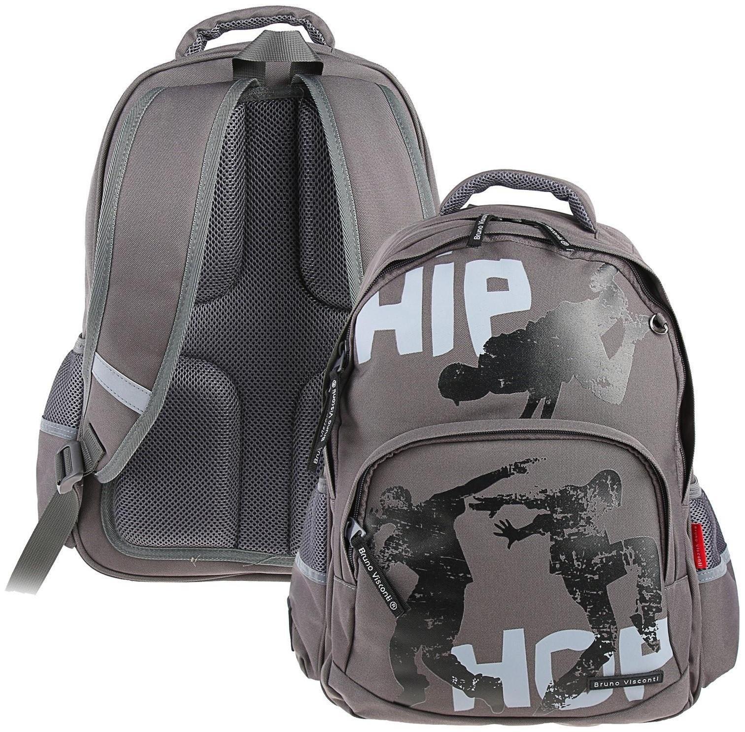 Рюкзак школьный Bruno Visconti, 40 х 30 х 16 см, эргономичная спинка, «Хип-Хоп», тёмно-серый