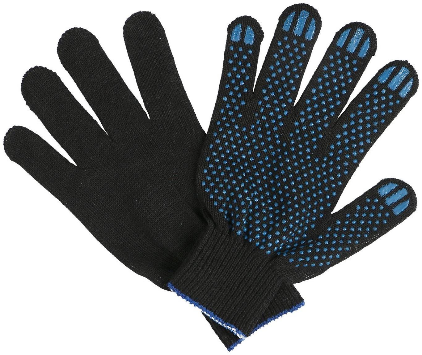 Перчатки, х/б, вязка 10 класс, 3 нити, размер 9, с ПВХ, чёрные