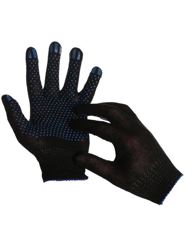 Перчатки, х/б, вязка 10 класс, 3 нити, размер 9, с ПВХ, чёрные