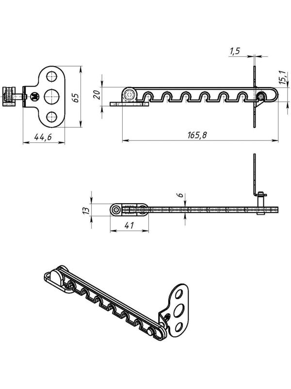 Ограничитель открывания окна пластиковый, L=165, белый  50 шт