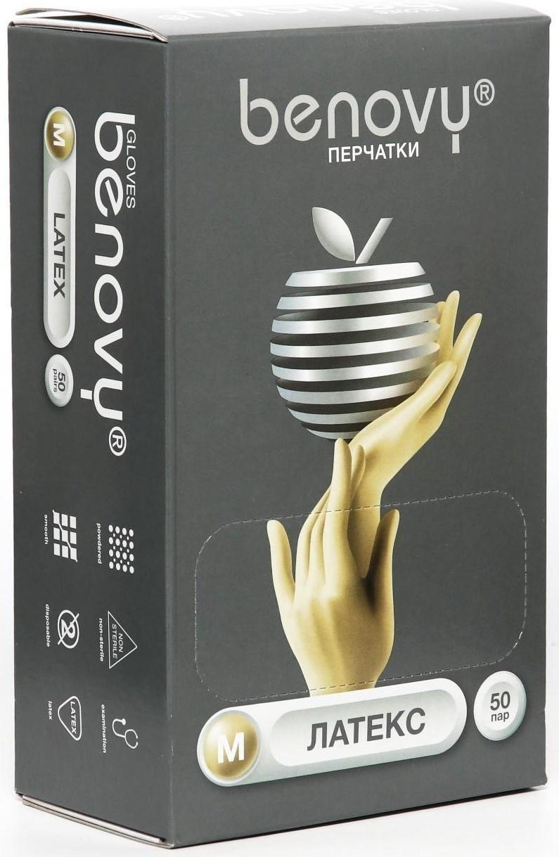 Медицинские перчатки Benovy M латексные, опудренные, гладкие