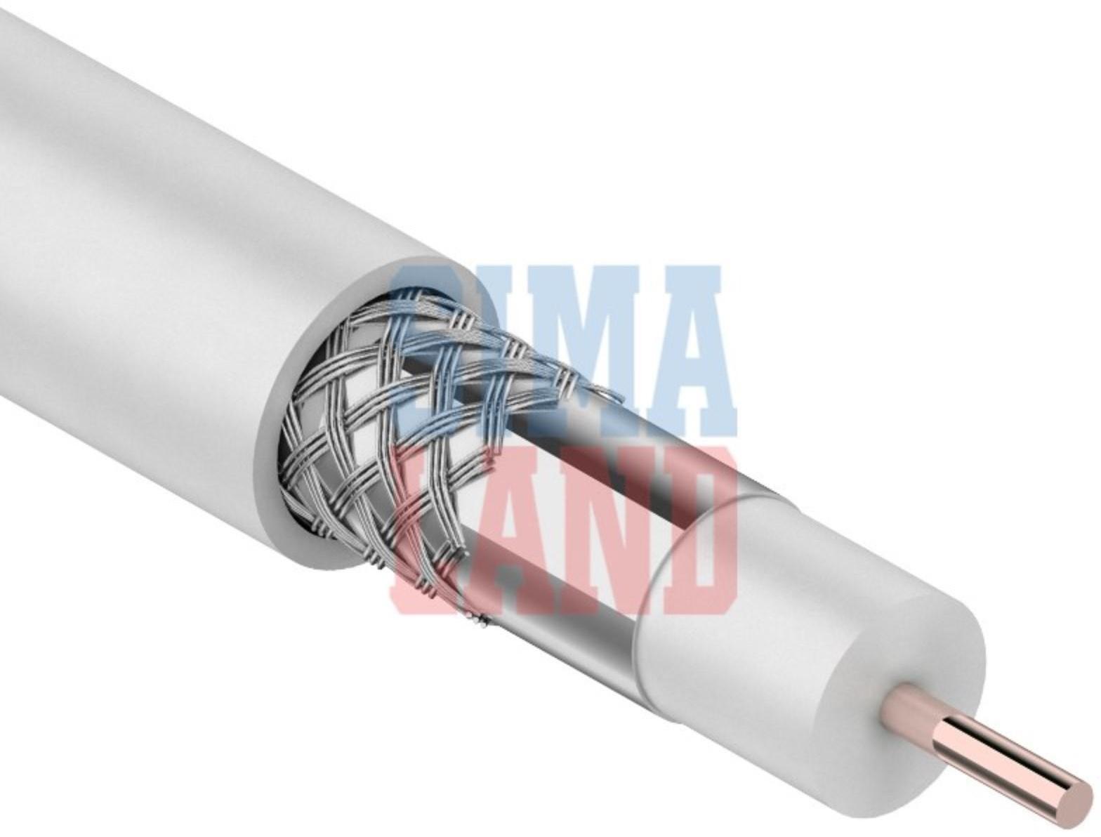 Кабель телевизионный PROconnect RG-6U, бухта 100 м, 75 Ом, CCS/Al/Al, 48%, белый