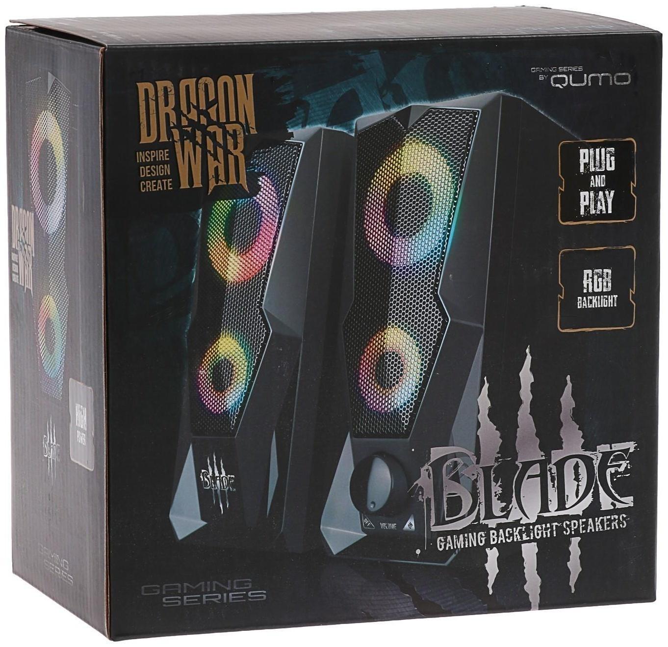 Компьютерные колонки 2.0 Qumo Blade AS001, 15 Вт, подсветка, черные