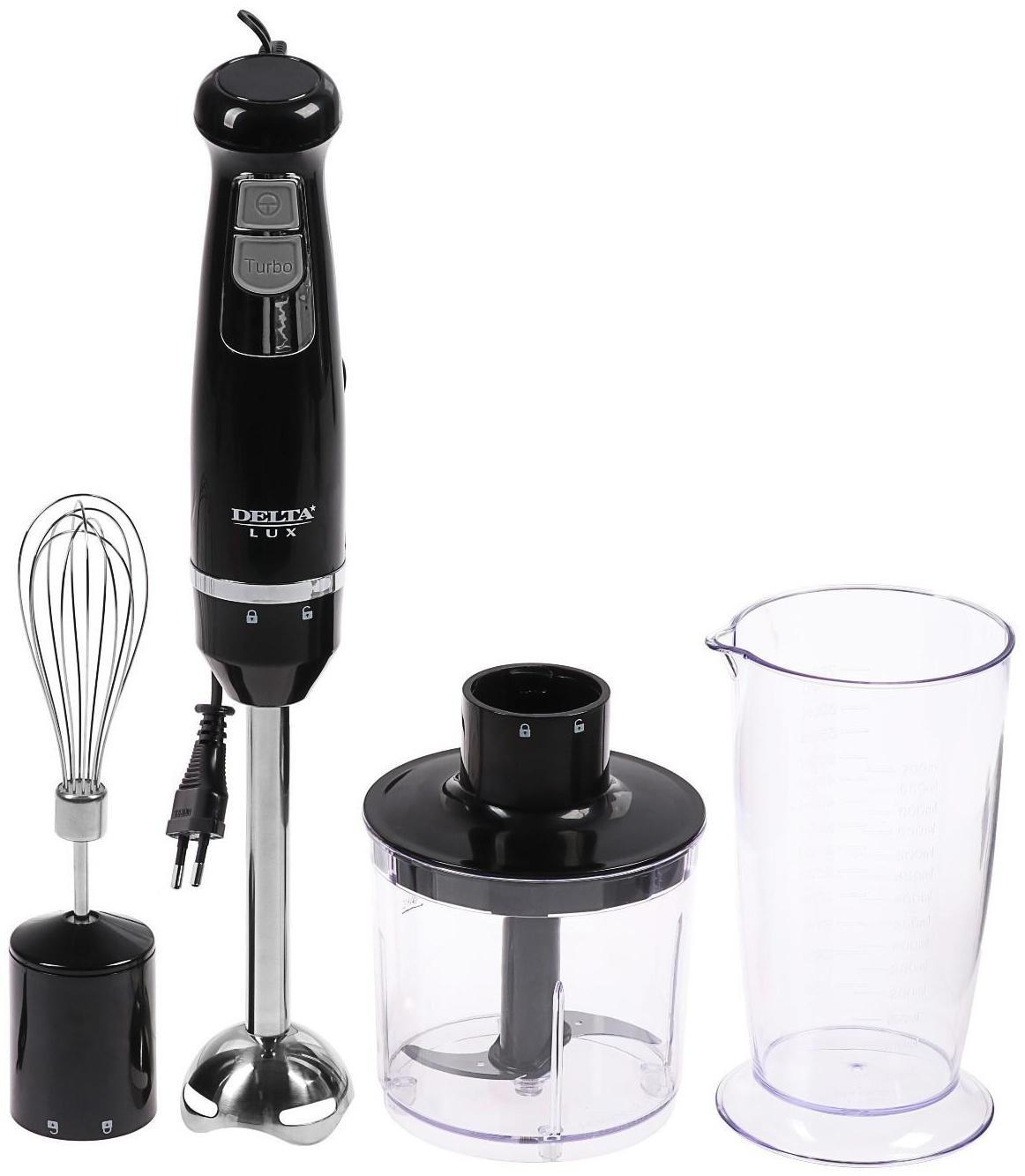 Блендер DELTA LUX DL-7041B, погружной, 800 Вт, 0.5/0.7 л, 1 скорость, черный