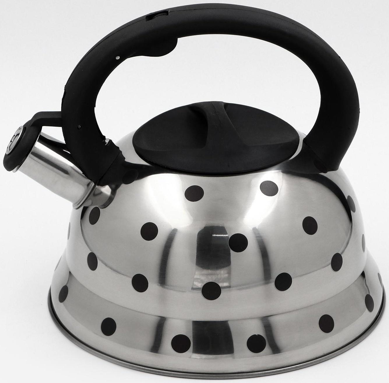 Чайник со свистком из нержавеющей стали Доляна «Горошек», 2,8 л, меняет цвет при нагреве