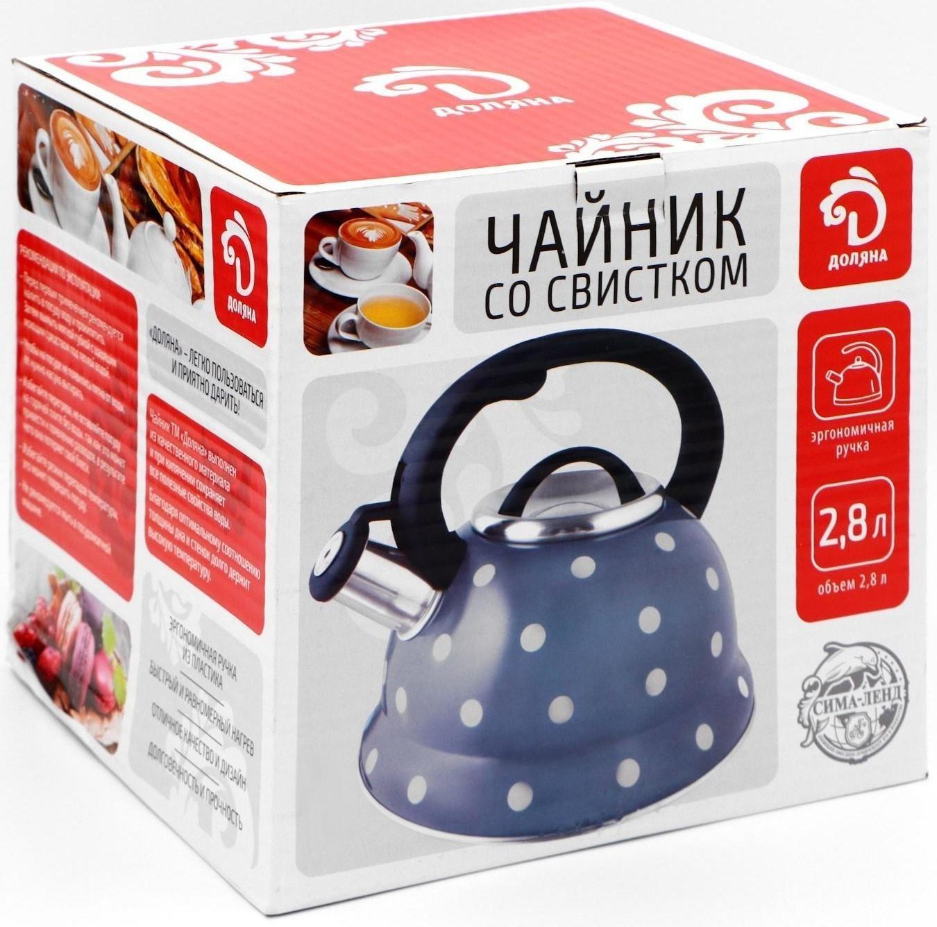 Чайник со свистком из нержавеющей стали Доляна «Горошек», 2,8 л, меняет цвет при нагреве