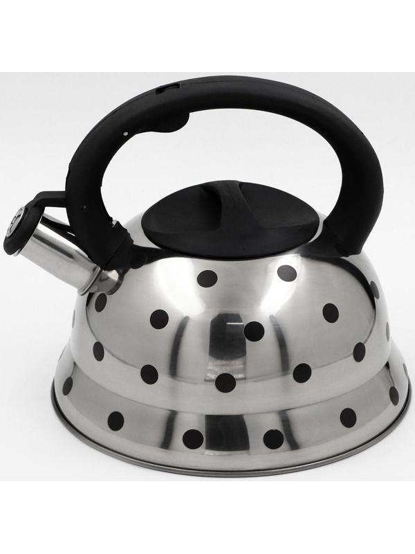 Чайник со свистком из нержавеющей стали Доляна «Горошек», 2,8 л, меняет цвет при нагреве