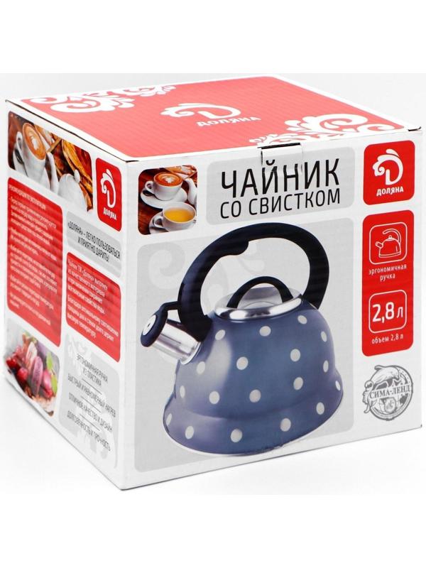 Чайник со свистком из нержавеющей стали Доляна «Горошек», 2,8 л, меняет цвет при нагреве