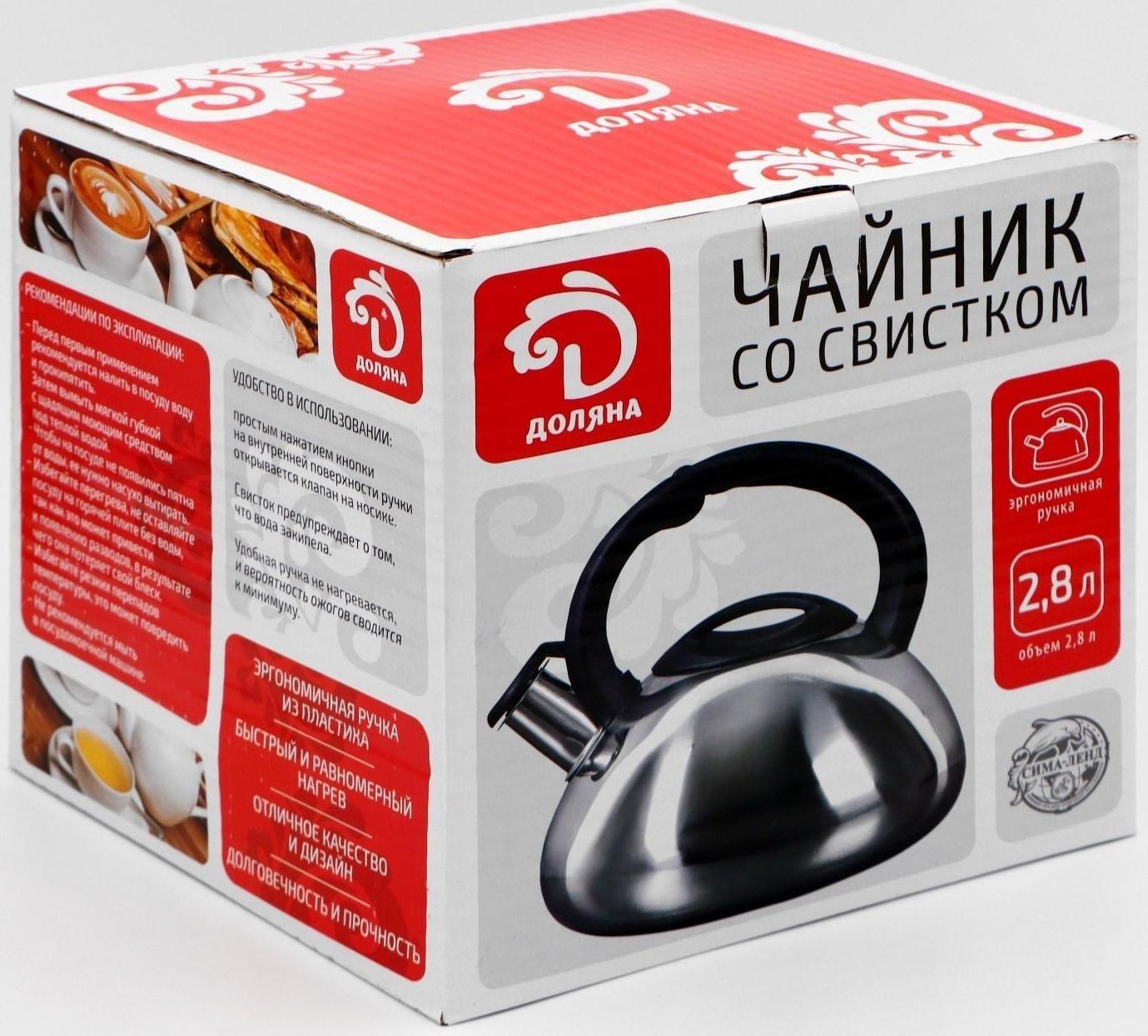 Чайник со свистком из нержавеющей стали Доляна «Блеск», 2,8 л