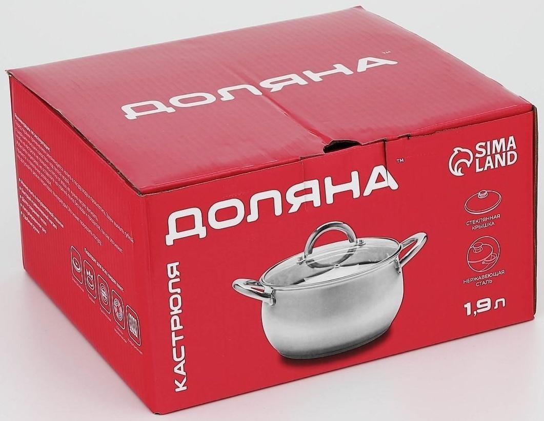 Кастрюля из нержавеющей стали Доляна «Вернер», 1,9 л, d=16 см, стеклянная крышка