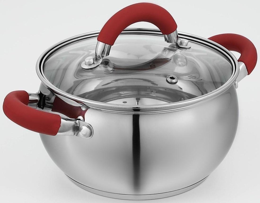 Кастрюля из нержавеющей стали Доляна «Вернер», 1,9 л, d=16 см, стеклянная крышка