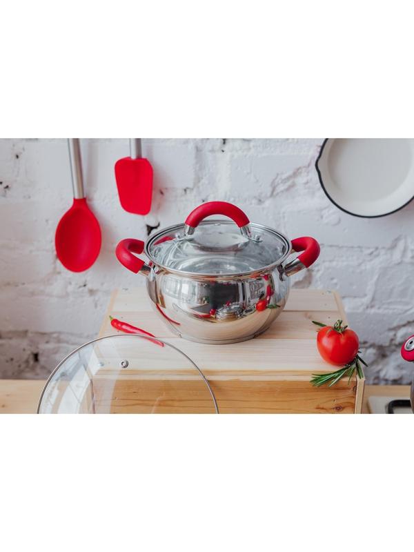 Кастрюля из нержавеющей стали Доляна «Вернер», 1,9 л, d=16 см, стеклянная крышка