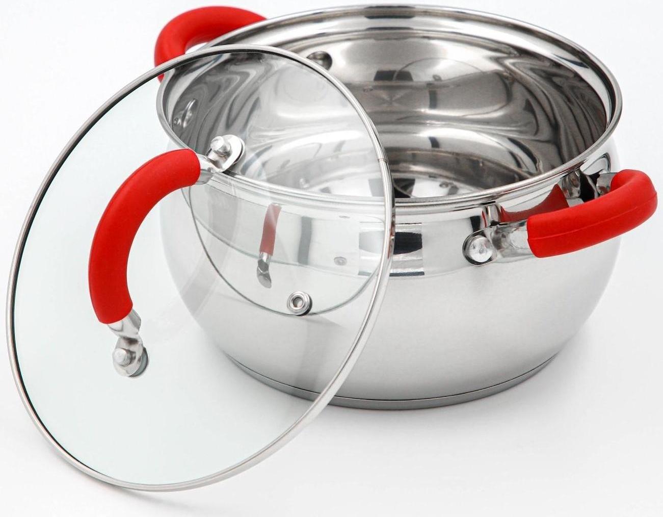 Кастрюля из нержавеющей стали Доляна «Вернер», 2,5 л, d=18 см, стеклянная крышка