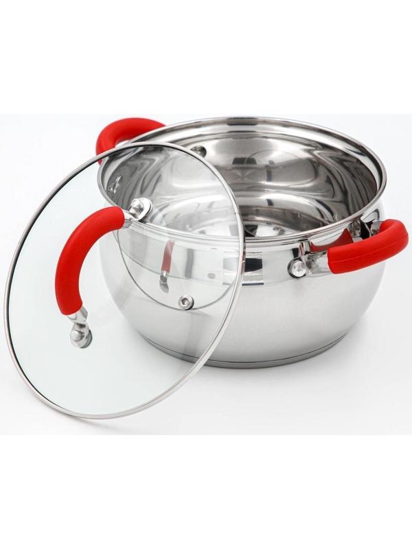 Кастрюля из нержавеющей стали Доляна «Вернер», 2,5 л, d=18 см, стеклянная крышка