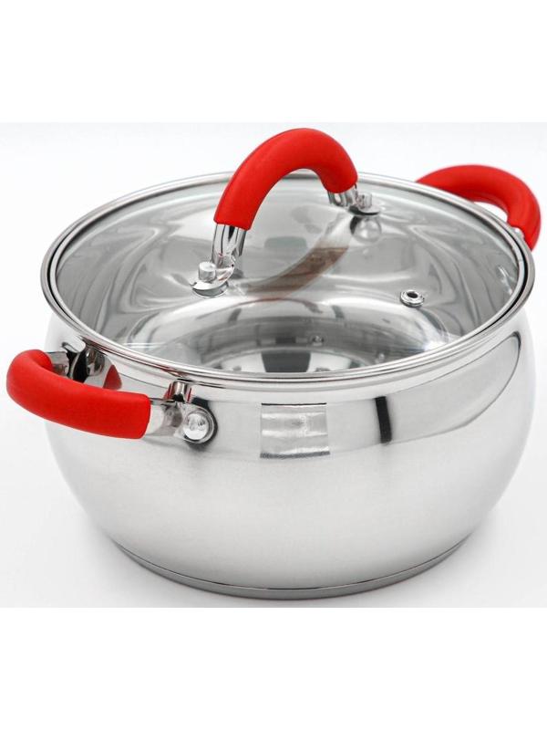 Кастрюля из нержавеющей стали Доляна «Вернер», 2,5 л, d=18 см, стеклянная крышка