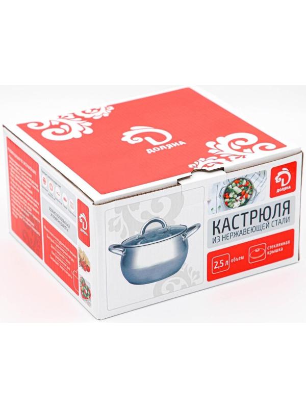 Кастрюля из нержавеющей стали Доляна «Вернер», 2,5 л, d=18 см, стеклянная крышка
