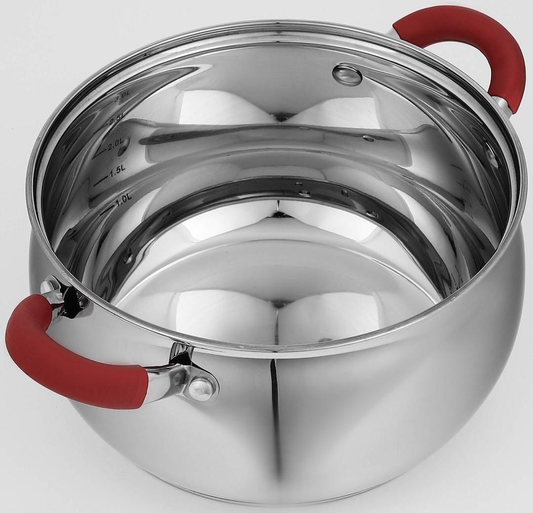 Кастрюля из нержавеющей стали Доляна «Гиперион», 3,5 л, d=20 см, стеклянная крышка