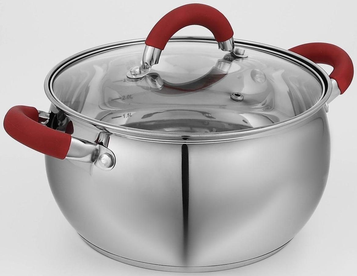 Кастрюля из нержавеющей стали Доляна «Гиперион», 3,5 л, d=20 см, стеклянная крышка