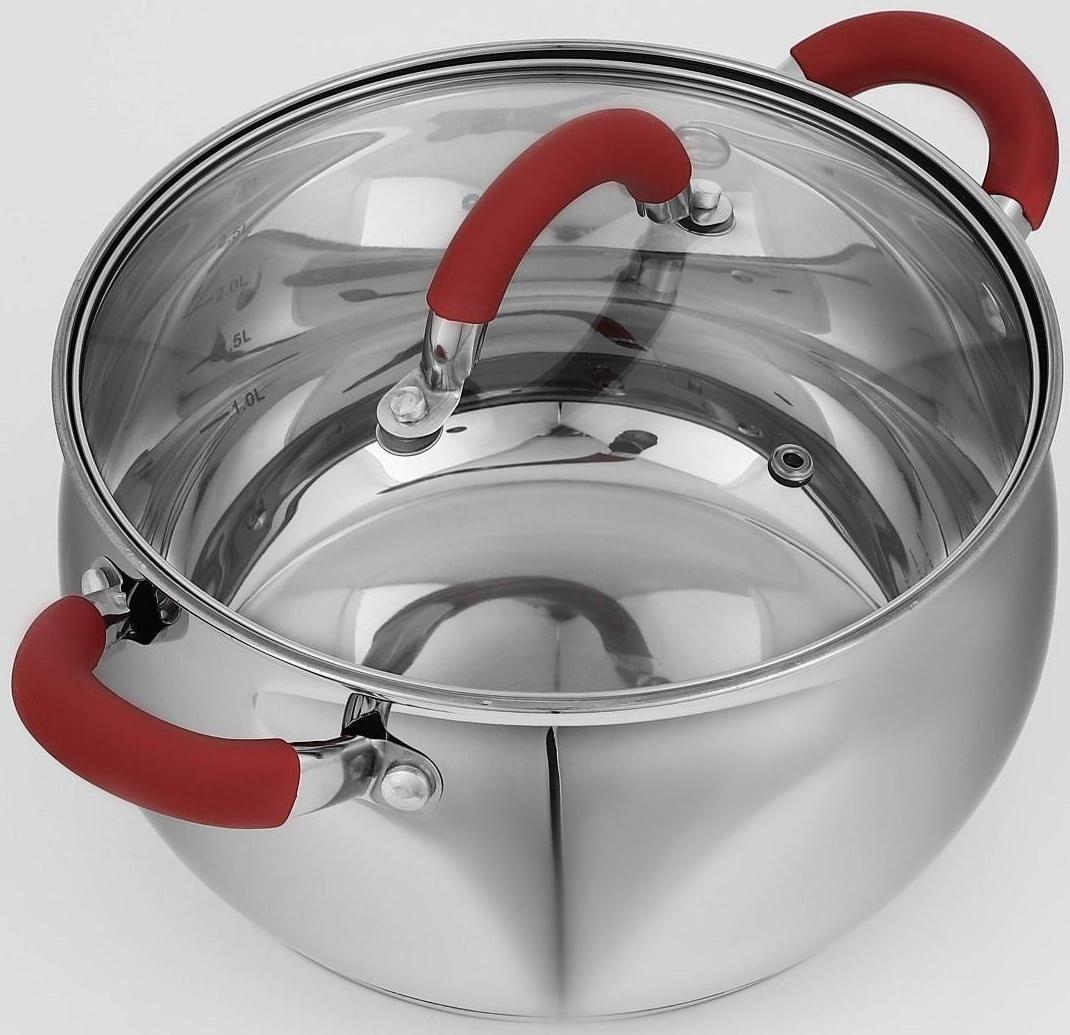 Кастрюля из нержавеющей стали Доляна «Гиперион», 3,5 л, d=20 см, стеклянная крышка