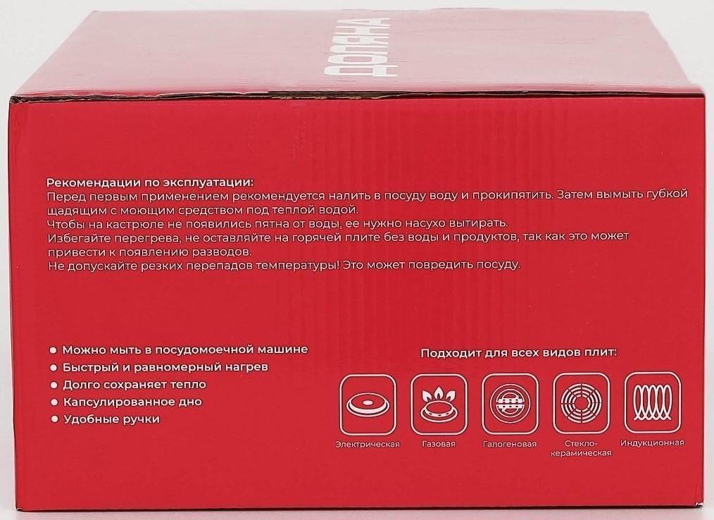 Кастрюля из нержавеющей стали Доляна «Гиперион», 3,5 л, d=20 см, стеклянная крышка