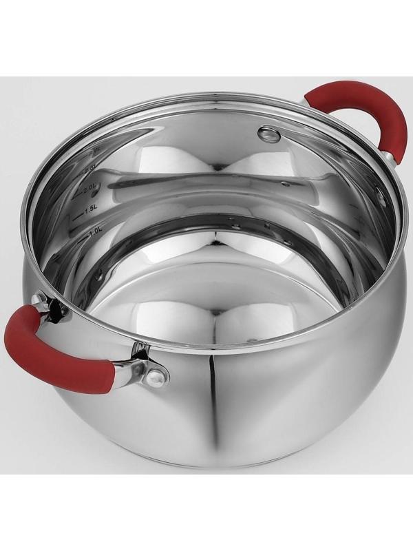 Кастрюля из нержавеющей стали Доляна «Гиперион», 3,5 л, d=20 см, стеклянная крышка