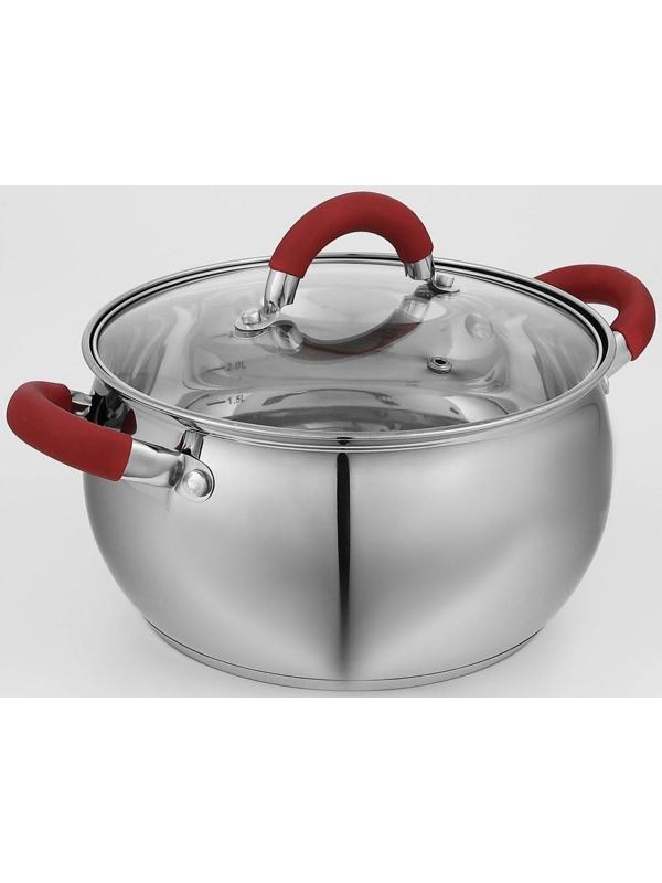 Кастрюля из нержавеющей стали Доляна «Гиперион», 3,5 л, d=20 см, стеклянная крышка