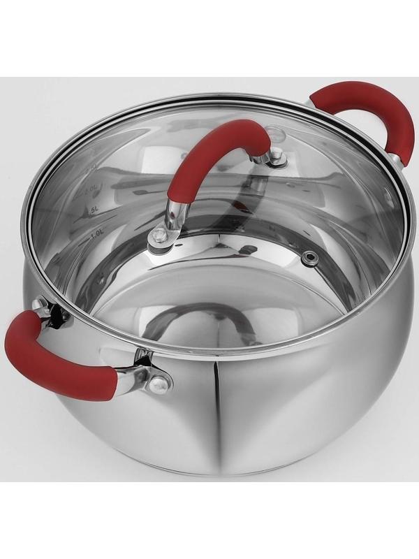 Кастрюля из нержавеющей стали Доляна «Гиперион», 3,5 л, d=20 см, стеклянная крышка