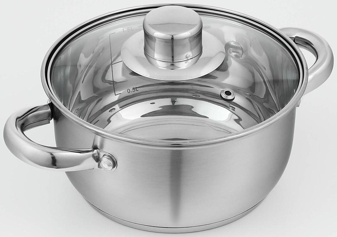 Кастрюля из нержавеющей стали Доляна «Гретте», 1,6 л, d=16 см, стеклянная крышка, капсульное дно, индукция