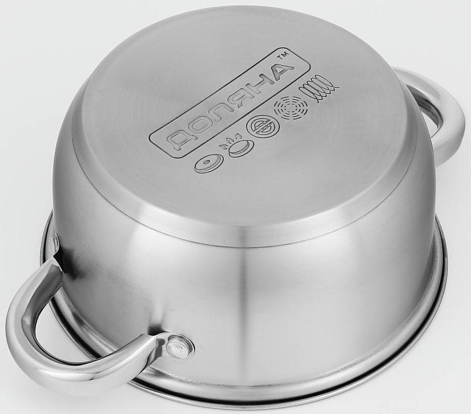 Кастрюля из нержавеющей стали Доляна «Гретте», 1,6 л, d=16 см, стеклянная крышка, капсульное дно, индукция