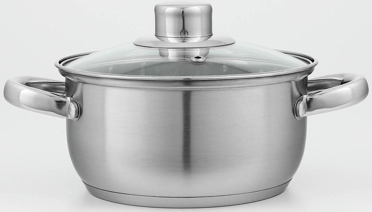 Кастрюля из нержавеющей стали Доляна «Гретте», 1,6 л, d=16 см, стеклянная крышка, капсульное дно, индукция