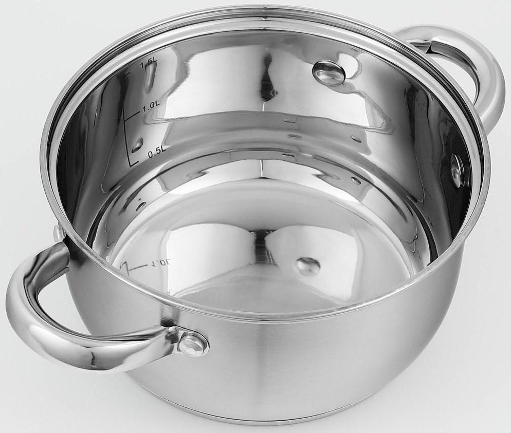 Кастрюля из нержавеющей стали Доляна «Гретте», 1,6 л, d=16 см, стеклянная крышка, капсульное дно, индукция