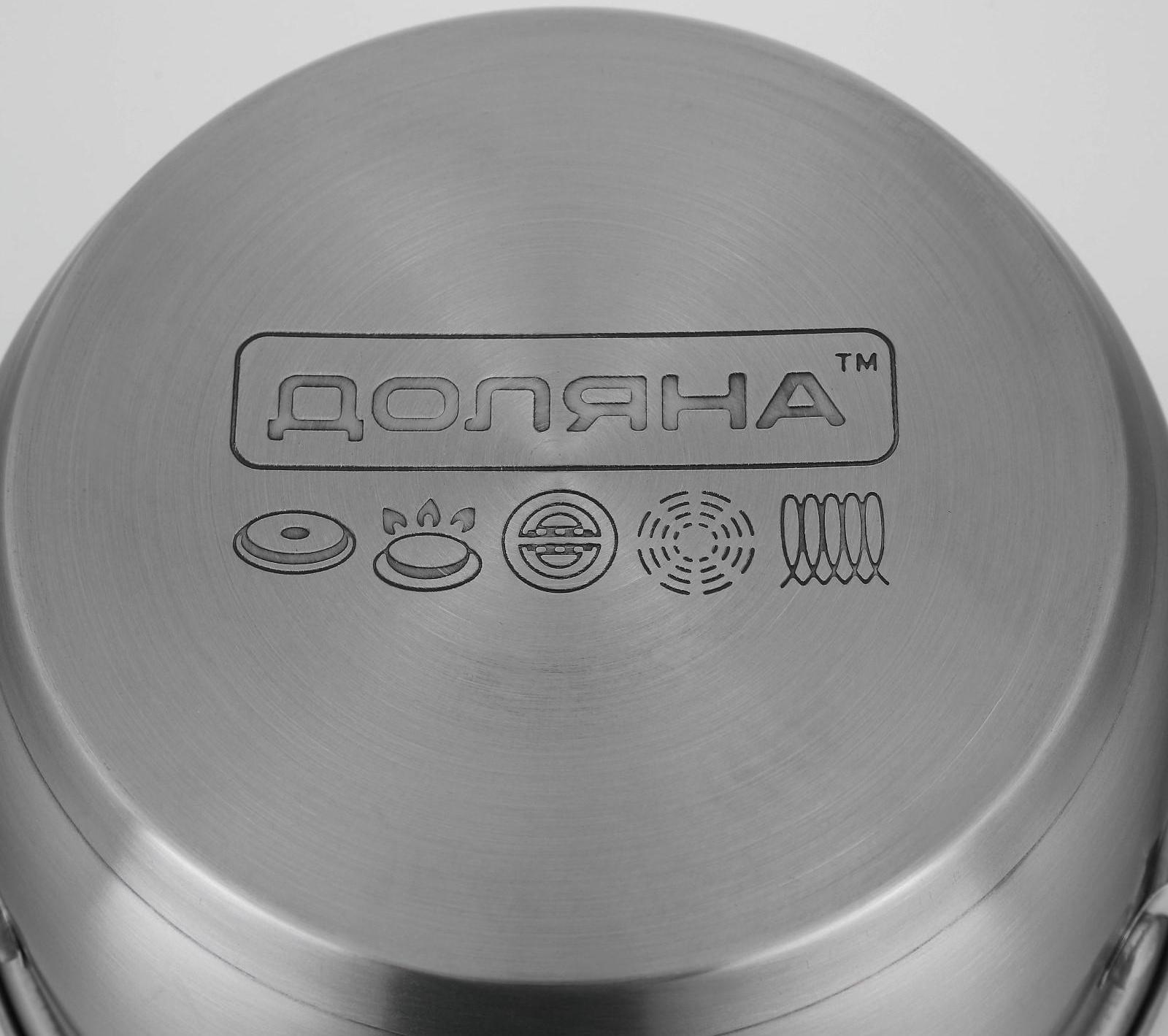 Кастрюля из нержавеющей стали Доляна «Гретте», 1,6 л, d=16 см, стеклянная крышка, капсульное дно, индукция