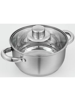 Кастрюля из нержавеющей стали Доляна «Гретте», 1,6 л, d=16 см, стеклянная крышка, капсульное дно, индукция