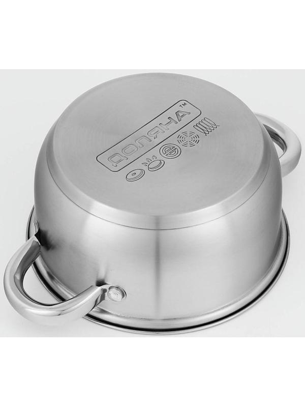 Кастрюля из нержавеющей стали Доляна «Гретте», 1,6 л, d=16 см, стеклянная крышка, капсульное дно, индукция