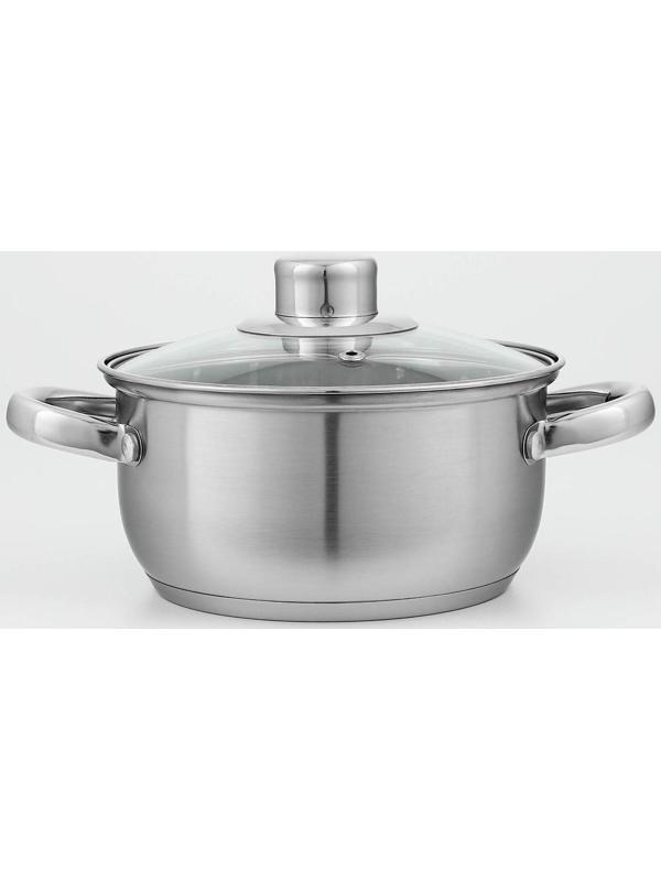 Кастрюля из нержавеющей стали Доляна «Гретте», 1,6 л, d=16 см, стеклянная крышка, капсульное дно, индукция