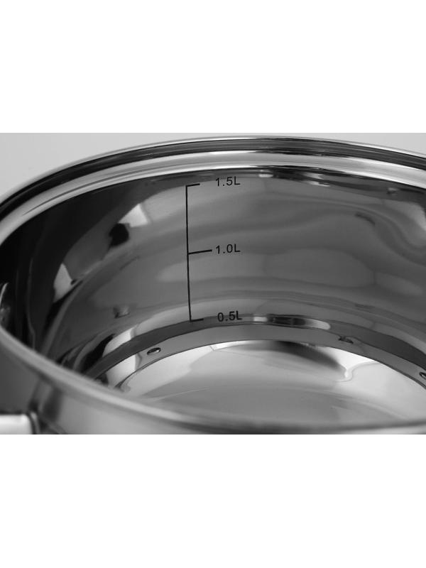 Кастрюля из нержавеющей стали Доляна «Гретте», 1,6 л, d=16 см, стеклянная крышка, капсульное дно, индукция