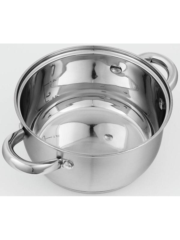 Кастрюля из нержавеющей стали Доляна «Гретте», 1,6 л, d=16 см, стеклянная крышка, капсульное дно, индукция