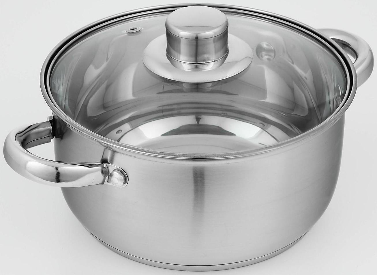 Кастрюля из нержавеющей стали Доляна «Гретте», 2,3 л, d=18 см, стеклянная крышка, капсульное дно, индукция