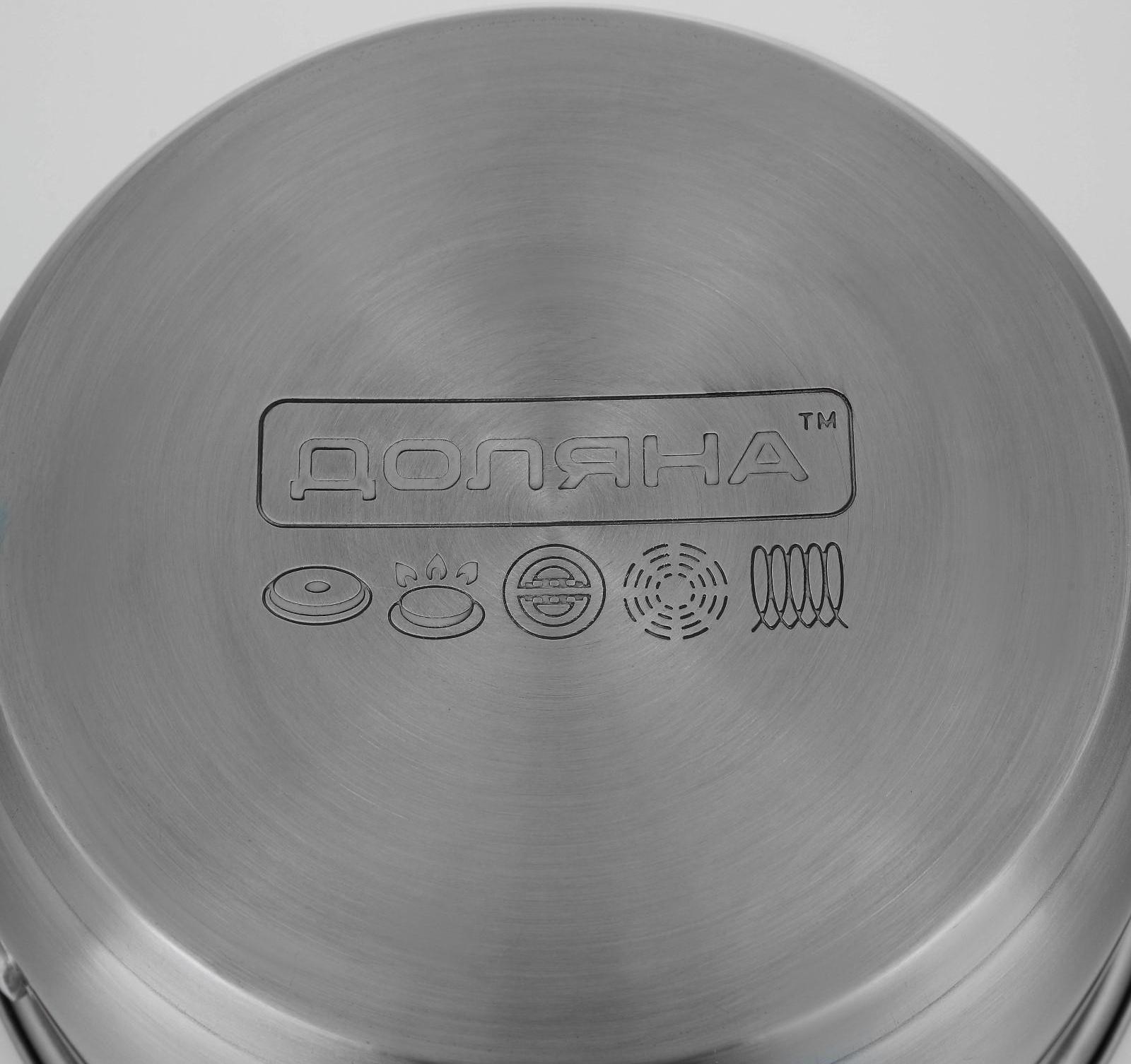 Кастрюля из нержавеющей стали Доляна «Гретте», 2,3 л, d=18 см, стеклянная крышка, капсульное дно, индукция