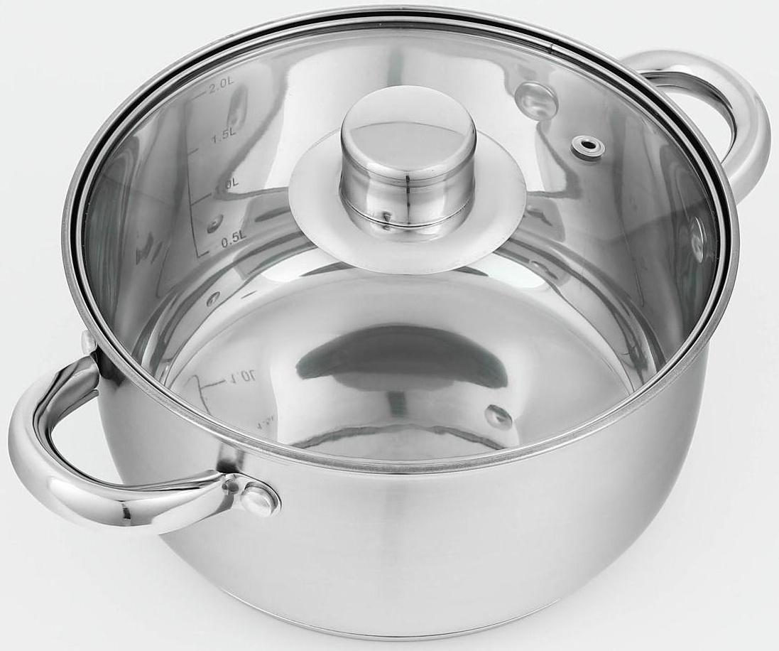 Кастрюля из нержавеющей стали Доляна «Гретте», 2,3 л, d=18 см, стеклянная крышка, капсульное дно, индукция