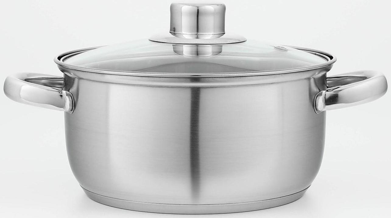 Кастрюля из нержавеющей стали Доляна «Гретте», 2,3 л, d=18 см, стеклянная крышка, капсульное дно, индукция