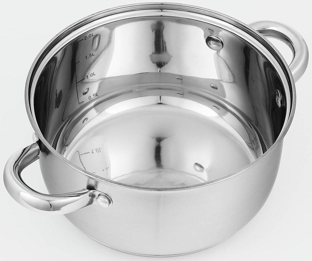 Кастрюля из нержавеющей стали Доляна «Гретте», 2,3 л, d=18 см, стеклянная крышка, капсульное дно, индукция