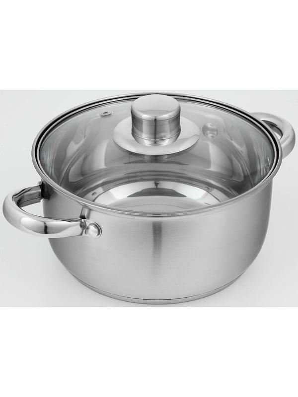 Кастрюля из нержавеющей стали Доляна «Гретте», 2,3 л, d=18 см, стеклянная крышка, капсульное дно, индукция