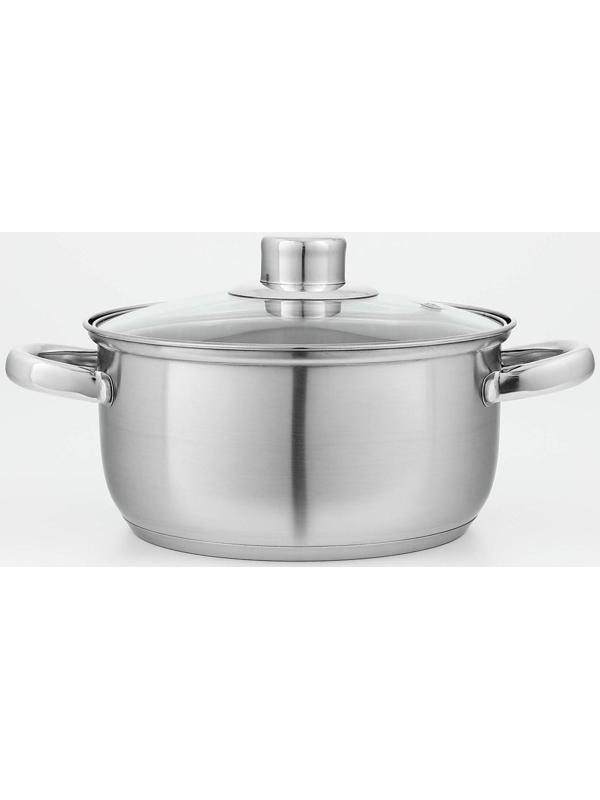Кастрюля из нержавеющей стали Доляна «Гретте», 2,3 л, d=18 см, стеклянная крышка, капсульное дно, индукция