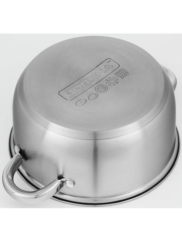 Кастрюля из нержавеющей стали Доляна «Гретте», 2,3 л, d=18 см, стеклянная крышка, капсульное дно, индукция